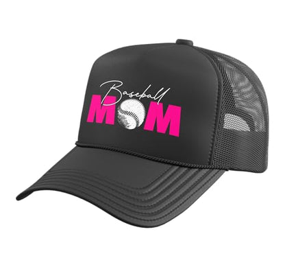 Baseball Mom Trucker Hat with Adjustable Mesh Back - color: Black