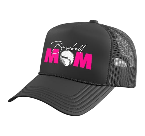Baseball Mom Trucker Hat with Adjustable Mesh Back - color: Black