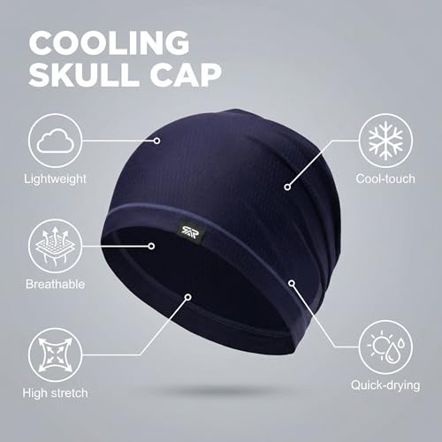 LONGLONG 2 Pack Summer Cooling Beanies Breathable Skull Caps Fits Big Heads - color: Black+navy Blue