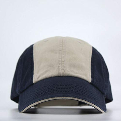 Washed Cotton Twill Five Panel Adjustable Camper Caps - color: Navy/Khaki