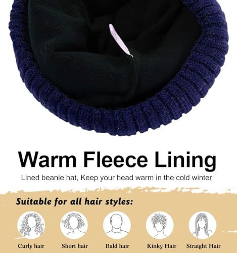 ZTL M/L/XL/XXL Merino Wool Beanie for Men Women, Fleece Lined Large Winter Hat, Big Knitted Cuffed Beanie Ski Skull Cap - color: Navy Blue, size: X-Large-XX-Large