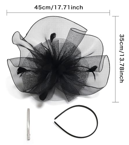 Z&X Sinamay Fascinator Hat Floral Feather Pillbox Derby Hats for Women Wedding Tea Party with Headband Clip - color: 006b Black