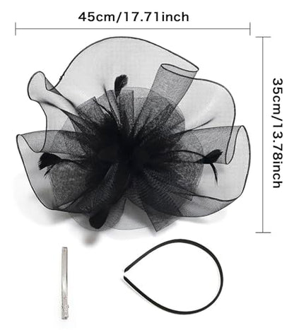 Z&X Sinamay Fascinator Hat Floral Feather Pillbox Derby Hats for Women Wedding Tea Party with Headband Clip - color: 006b Black