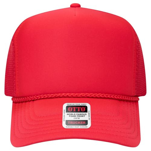 OTTO Cap 5 Panel High Crown Air Mesh Back Trucker Hat | Bulk Packs - color: 002 - Red