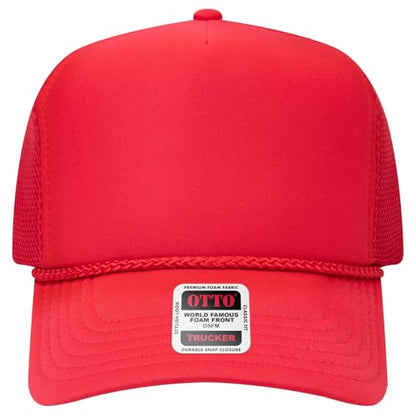 OTTO Cap 5 Panel High Crown Air Mesh Back Trucker Hat | Bulk Packs - color: 002 - Red