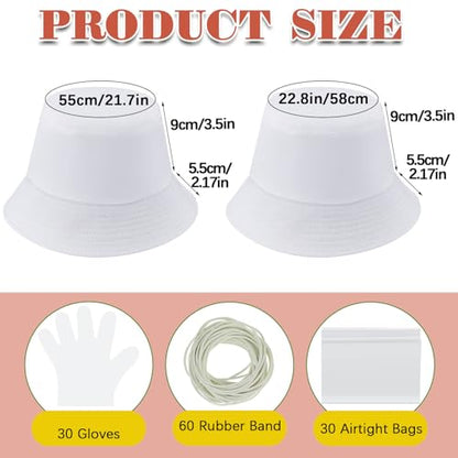 Silkfly White Cotton Bucket Hat for Tie Dye Blank Sun Hat DIY Sublimation with Accessory for Tie Dye Party - size: Small