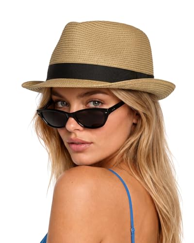 Zylioo XXL XL Straw Hats for Men Big Heads,L M S UV Summer Fedora Panama,UPF Beach Sun Hats for Women Travel Hat - color: Cuban-khaki-a
