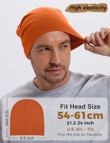 100% Cotton Thin Beanie Hat Women Men Soft Slouchy Chemo Skull Cap - color: 1pc Orange