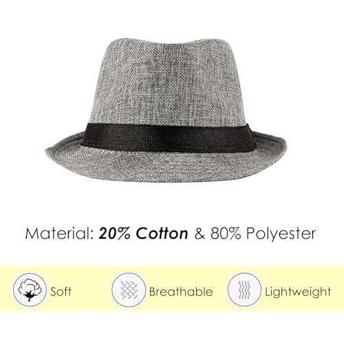Lisianthus Mens Short Brim Summer Panama Fedora Trilby Sun Hat - color: Grey With Black Band