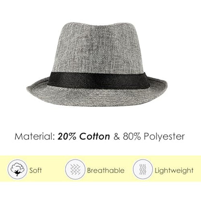 Lisianthus Mens Short Brim Summer Panama Fedora Trilby Sun Hat - color: Grey With Black Band