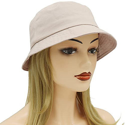 Umeepar Unisex 2 Pack Cotton Bucket Hat Packable Sun Hat for Men Women - color: 2 Pack Beige