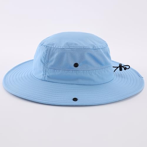 Home Prefer UPF50+ Mens Sun Hat Wide Brim Womens UV Protection Beach Bucket Hat for Fishing Hiking Snap Up Cowboy Hat - color: Light Blue