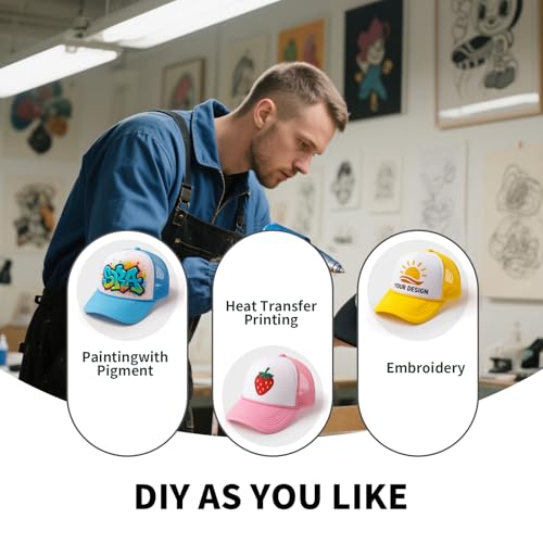 10 Pack Blank Trucker Hats Bulk, Plain Baseball Hats for DIY Heat Transfer Vinyl HTV Embroidery Team Events - color: White