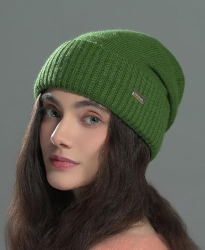 jaxmonoy Slouchy Beanies for Women Winter Lightweight Ladies Knit Hat Cuffed Soft Warm Slouch Beanie Cap - Brown - color: Green