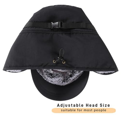Connectyle Men's Winter Hat with Visor Warm Earflaps Hat Fully Lined Faux Fur Baseball Cap Trapper Hunting Hats - color: Black