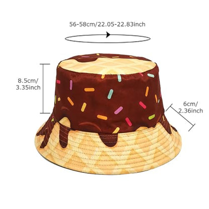Printed Bucket Hat - Reversible Packable Summer Travel Beach Sun Cap for Men Women Teens - color: Chocolate Ice Cream