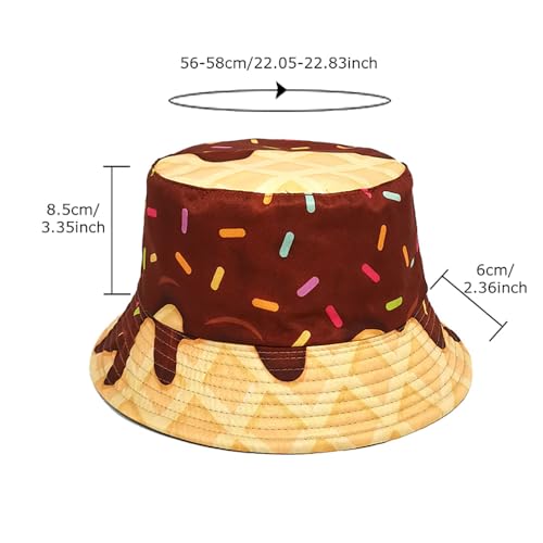 Printed Bucket Hat - Reversible Packable Summer Travel Beach Sun Cap for Men Women Teens - color: Chocolate Ice Cream