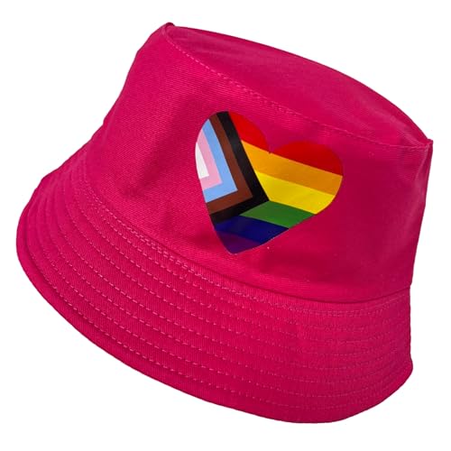 Pride Unisex Bucket Hat Reversible Double-Side-Wear Packable for Travel, Outdoors, and Beach - color: Pink Progress Pride Heart