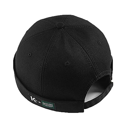 Men Hats Docker Cap Hats Beanie Sailor Cap Worker Hat Rolled Cuff Retro Brimless Hat with Adjustable - color: 7731-black