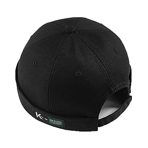 Men Hats Docker Cap Hats Beanie Sailor Cap Worker Hat Rolled Cuff Retro Brimless Hat with Adjustable - color: 7731-black