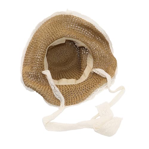 Ladies Wide Brim Beach Straw Hat Summer Vacation Sun Protection Hat Braided Lace Edge Hat Soft Foldable Lightweight - color: Khaki