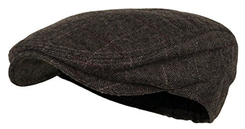 Wonderful Fashion Men's Herringbone Wool Tweed Newsboy IVY Cabbie Driving Hat - color: Plaid Brown