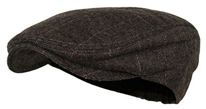 Wonderful Fashion Men's Herringbone Wool Tweed Newsboy IVY Cabbie Driving Hat - color: Plaid Brown