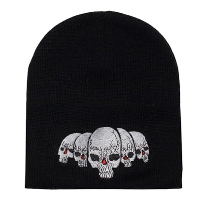 TOP HEADWEAR Skull Beanie Short Knit Cuffless Winter Hat Embroidered Skulls - color: Black Skulls