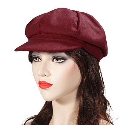 ZLYC Women Classic Newsboy Cap Visor 8 Panel Gatsby Cabbie Paperboy Hat - color: Burgundy