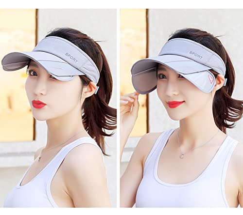 Sun Visor Hat for Women and Men - Retractable Brim Sport Hat, Summer Golf Tennis Running Beach Hat with Ponytail Hole - color: Z-2 Pack Beige Grey