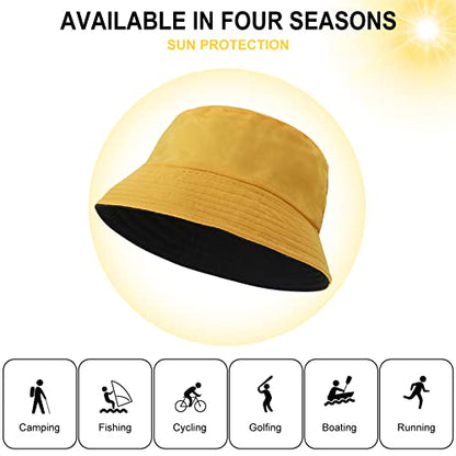 WLLHYF Bucket Hats, Reversible Cotton Sun Hat Foldable (Dual Color)