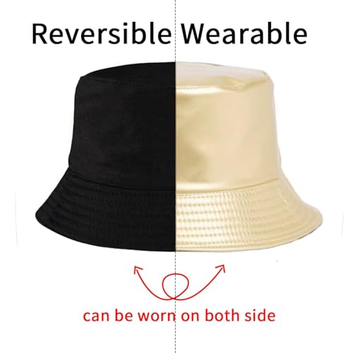 MILAKOO Pu Leather Bucket Hat for Unisex Reversible Fishing Cap Metallic Retro 80s 90s Fisherman Hat - color: E: Gold
