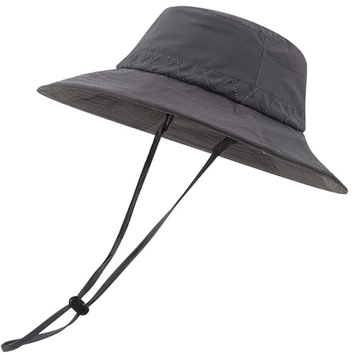Moon Kitty Men's Sun Hat UPF 50+ Wide Brim Bucket HatAdjustable Nylon Fishing Hiking Boonie Hat for Large Heads - color: Grey