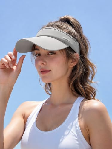 UPF 50+ Wide Brim Sport Sun Visor Hat for Women - color: Gray