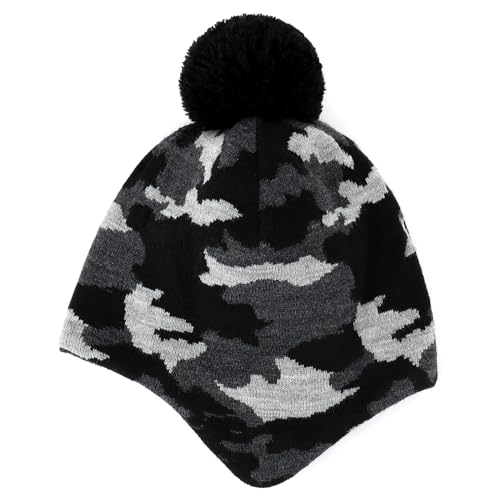 Duoyeree Kids Beanie Dinosaur Pom Pom Knit Winter Hat Fleece Lined for 1-7T - color: 1a-blackgray, size: 2-4T