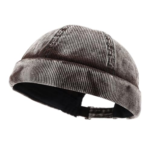 Corduroy Brimless Hats for Men Vintage Docker Hat Retro Beanie Hats Rolled Cuff Harbour Hat Sailor Cap Skullcap - color: Mg-xgm2592-brown