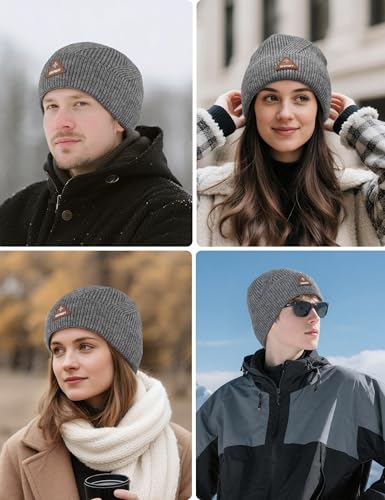 Wool Beanie Hat for Mens Unisex Winter Hats Womens Adults Cuffed Beanies Hiking Knit Skull Cap Warm Fisherman Beanie - color: Grey
