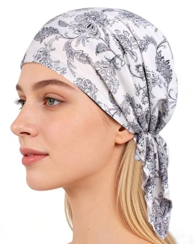 Chemo Headwear for Women Head Scarf Hats Beanie Coverings Scarves - color: White Leaves