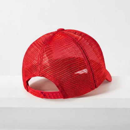 CHOK.LIDS Blank Foam Trucker Hat, Retro Mesh Rope Snapback Cap, Men Women - color: Curved Brim (Red)