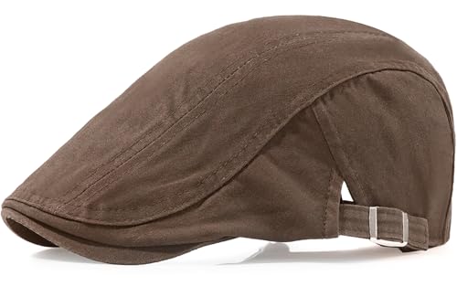 Newsboy Hats for Men Flat Cap Cotton Adjustable Breathable Irish Cabbie Ivy Driving Hunting Hat - color: Coffee