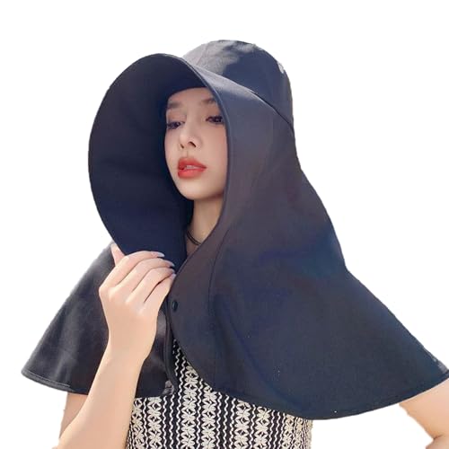 Sun Hats for Women Sun Protection,Wide Brim Cap with Large Neck Flap,Women Hiking Fishing Sun Hat,UPF 50+ Sun Protection Cap - color: Black