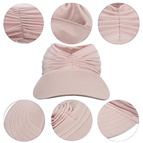 Sun Hat Women Beach Visor Cap UV Protection with Wide Brim Packable Summer Sport Ponytail Sun Cap - color: Pink
