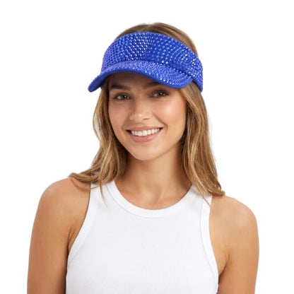 Bling Rhinestones Sun Visors Hats Golf Beach Open Top Visor Cap for Women - color: Royal Blue