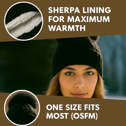 Polar Extreme Women's Knit Beanie and Skull Cap, Warm Winter Hat, One Size Fits Most - color: Red Pom