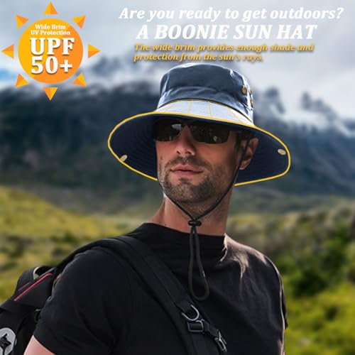 Sun Hats for Men Women, Fishing Hat UV Protection Wide Brim Bucket Hats Foldable Boonie Hat for Hiking Camping Safari - color: Blue