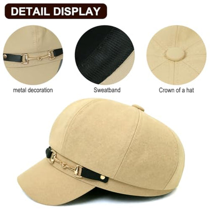 Beret Hat for Women Newsboy Hat Baker Boy Cap y2k Hat - color: Khaki