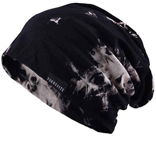 Mens Slouchy Beanie Hat Thin Baggy Summer Skull Cap - color: Black/Claret