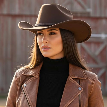 Western Cowboy Hat for Women Men Retro Suede Hat - color: Coffee-small Flower Belt