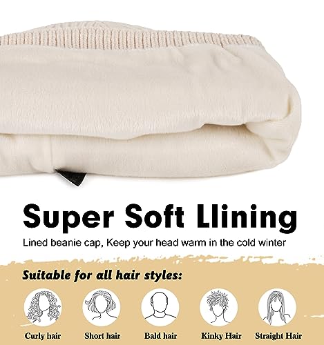 Wmcaps Winter Beanie for Men Women, Soft Warm Fleece Lined Knit Hat - color: Cream White
