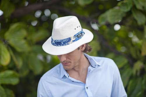 Panama Jack Woven Safari Hat - Matte Toyo Straw, 2 1/2" Brim, Tropical Print Hat Band - color: Brown, size: Medium